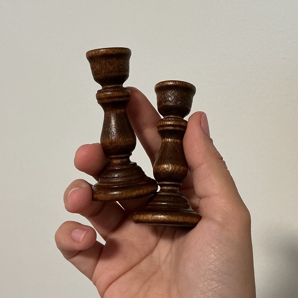 Small Vintage Turned Wood Candle Holders - Picture 1 of 4